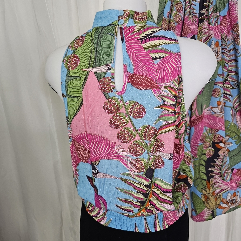 Rachel Roy Tropical Floral Two-Piece Set High Neck Top Wide Leg Bottom Size S/M - Picture 4 of 9
